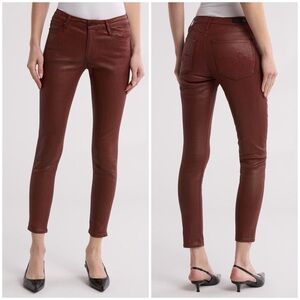 New AG Adriano Goldschmied Farrah Skinny High Rise Coated Jeans Dark Hibiscus 30